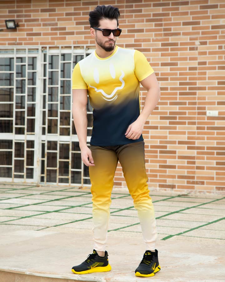 ست تیشرت و شلوار مردانه مدل Face (زرد) - فروشگاه اینترنتی تی شین